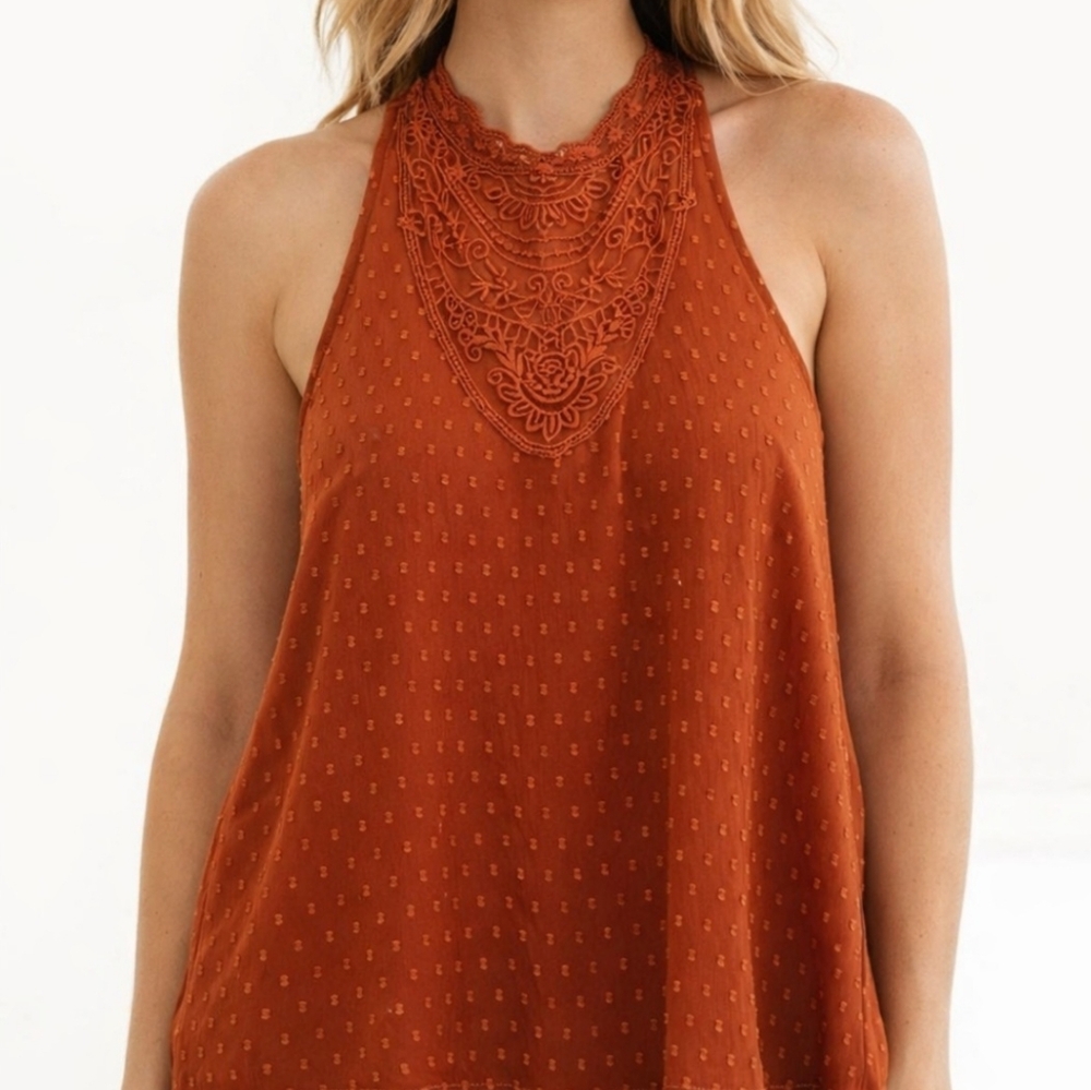 Sleeveless Hollister WomeNS L Lace Swiss Dot Blouse Keyhole Back Tunic Top